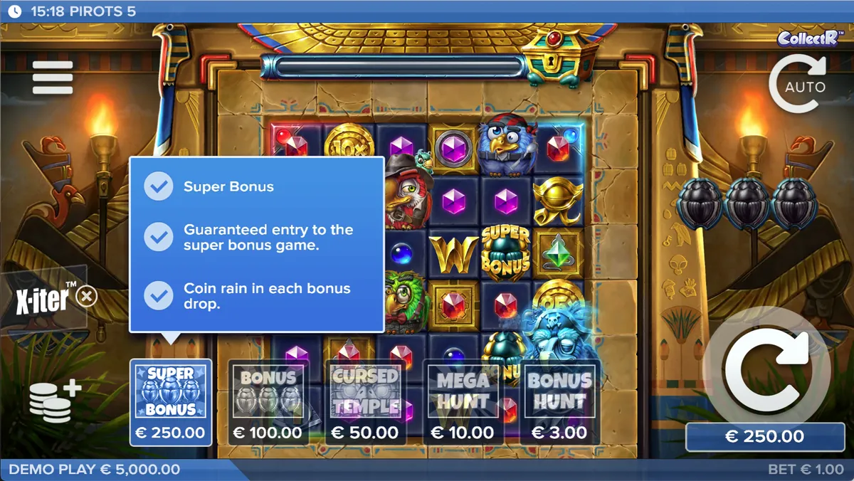 X-iter-menu van Pirots 5
